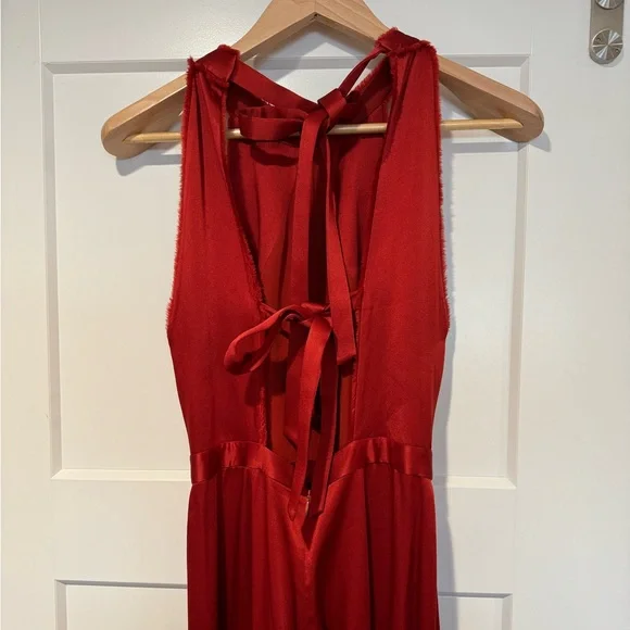 Alexis Red Sanaya Tie-Back Satin Jumpsuit